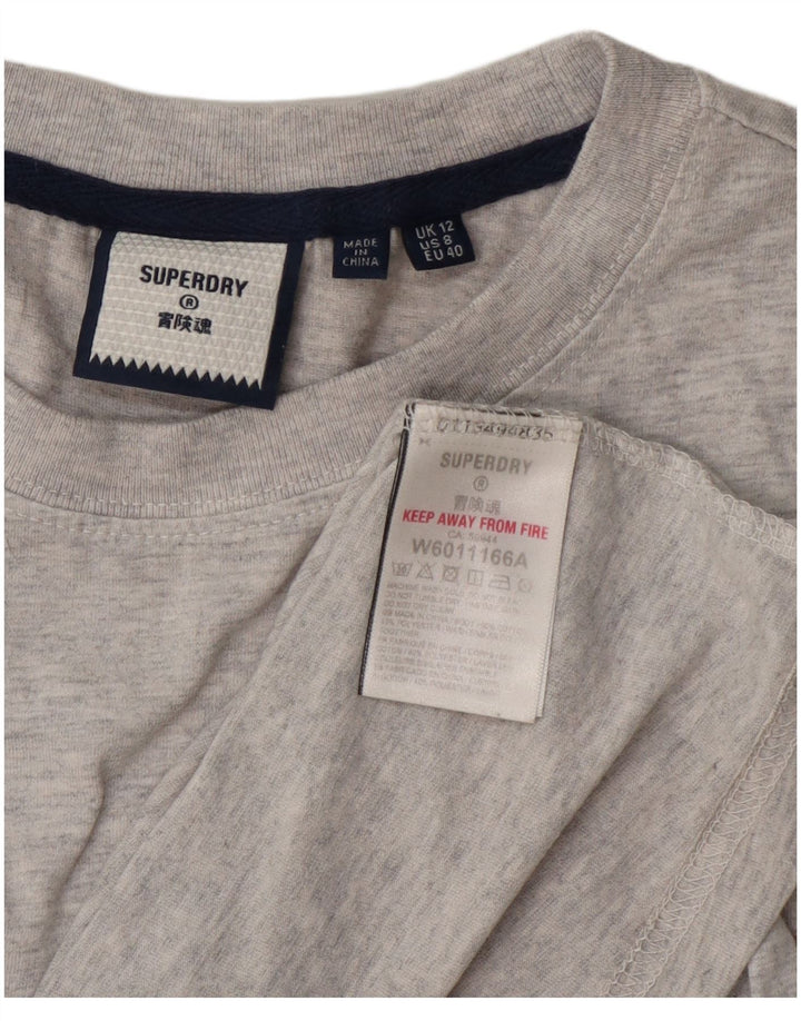 Женский топ с рисунком Superdry с длинным рукавом UK 12, хлопок среднего серого цвета