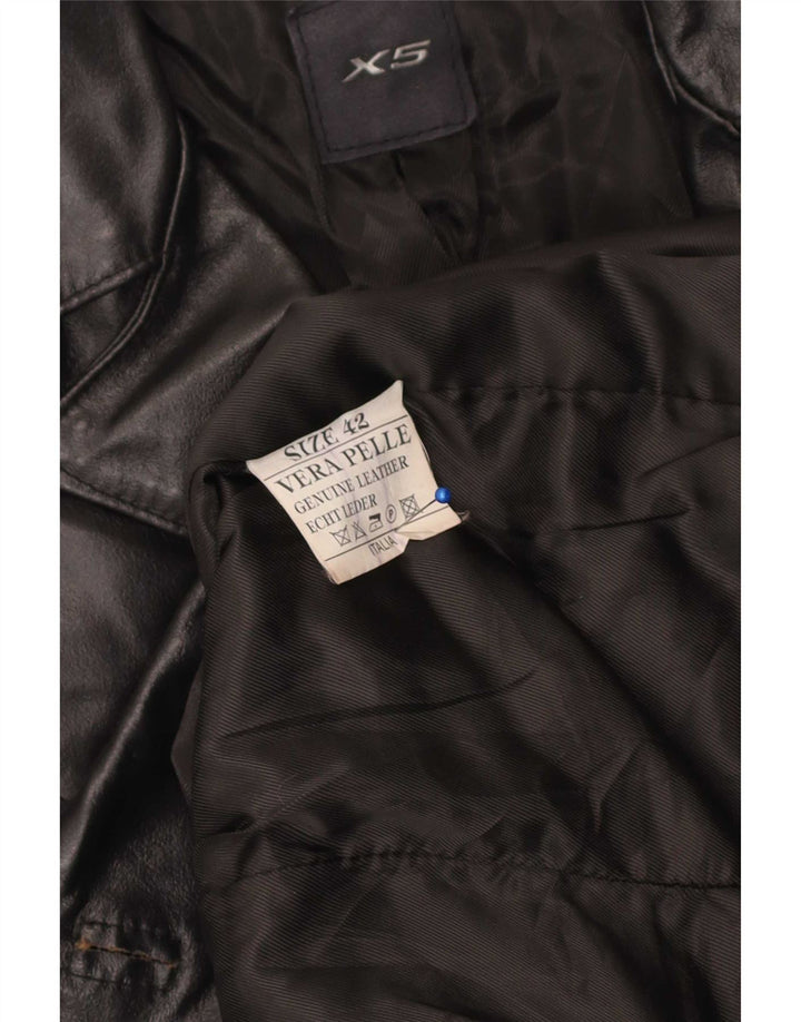 Винтажное женское кожаное пальто IT 42 Medium Black Leather