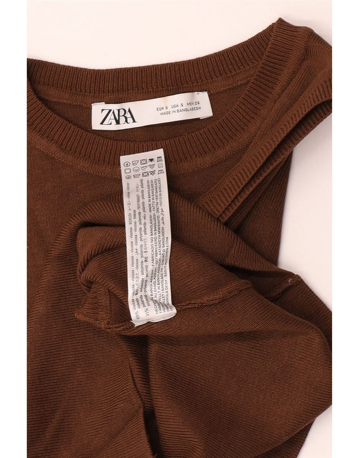Женская майка без рукавов Zara UK 8, маленькая, коричневая, вискоза