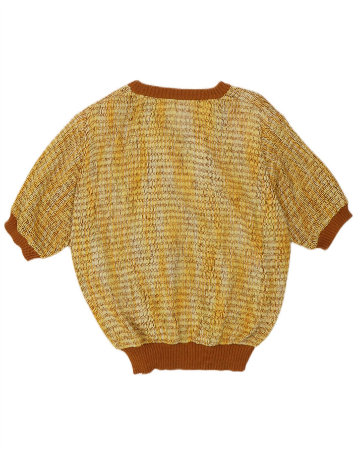 Винтажный женский джемпер с короткими рукавами и v-образным вырезом IT 44, средний желтый цвет