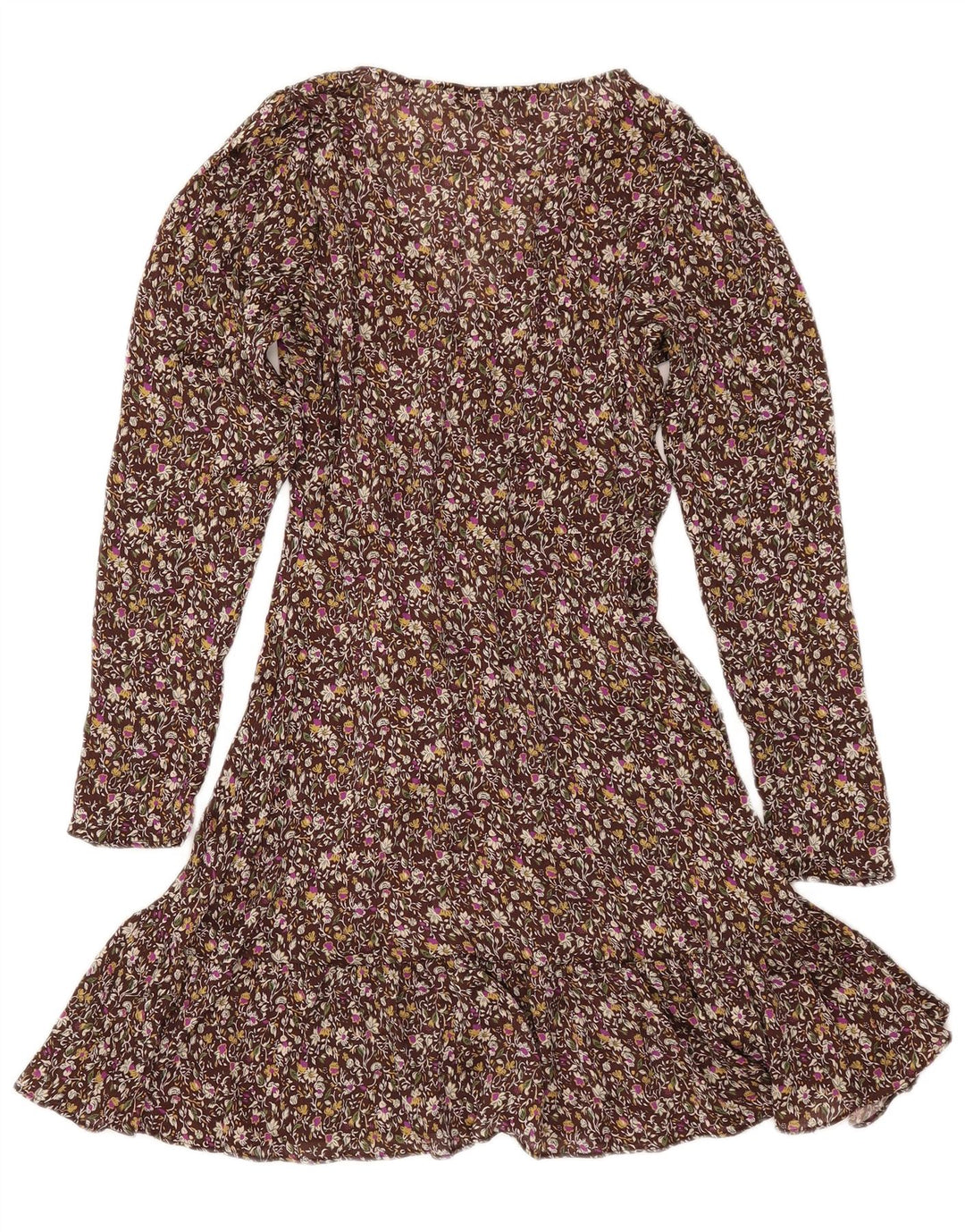 Женское платье с запахом и длинными рукавами ZARA UK 6 XS Коричневое с цветочным принтом