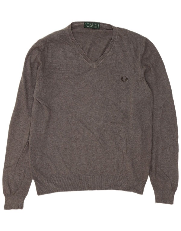 Мужской джемпер с v-образным вырезом Fred Perry, размер XL, серая шерсть