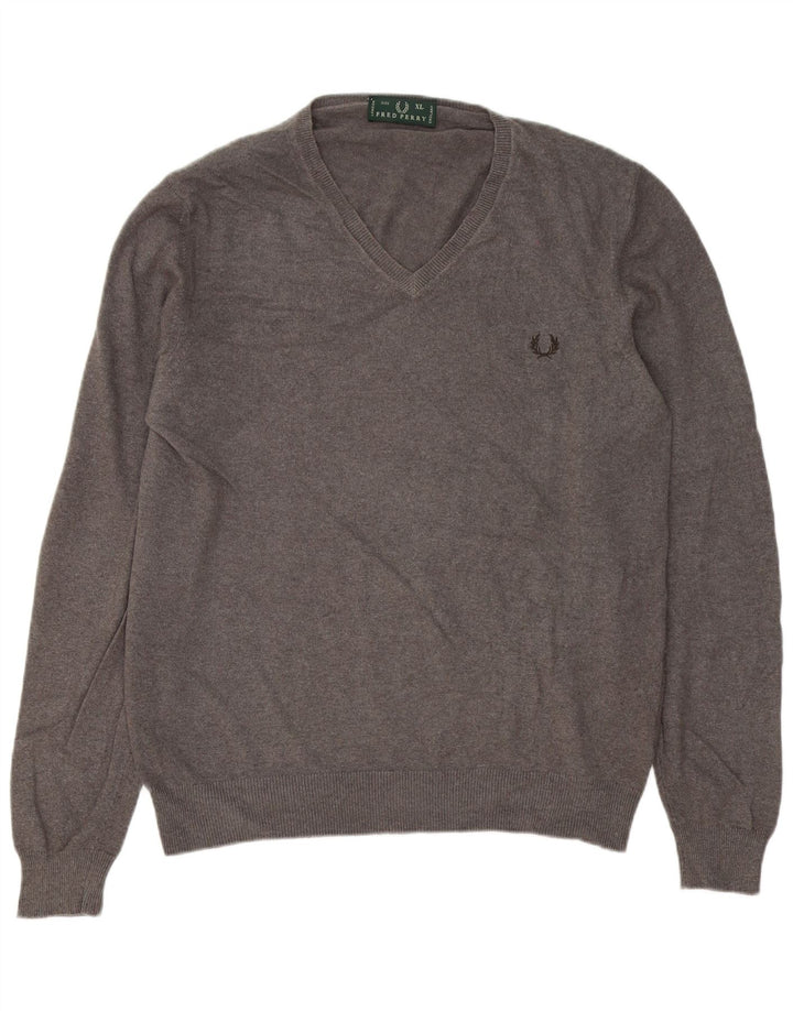 Мужской джемпер с v-образным вырезом Fred Perry, размер XL, серая шерсть