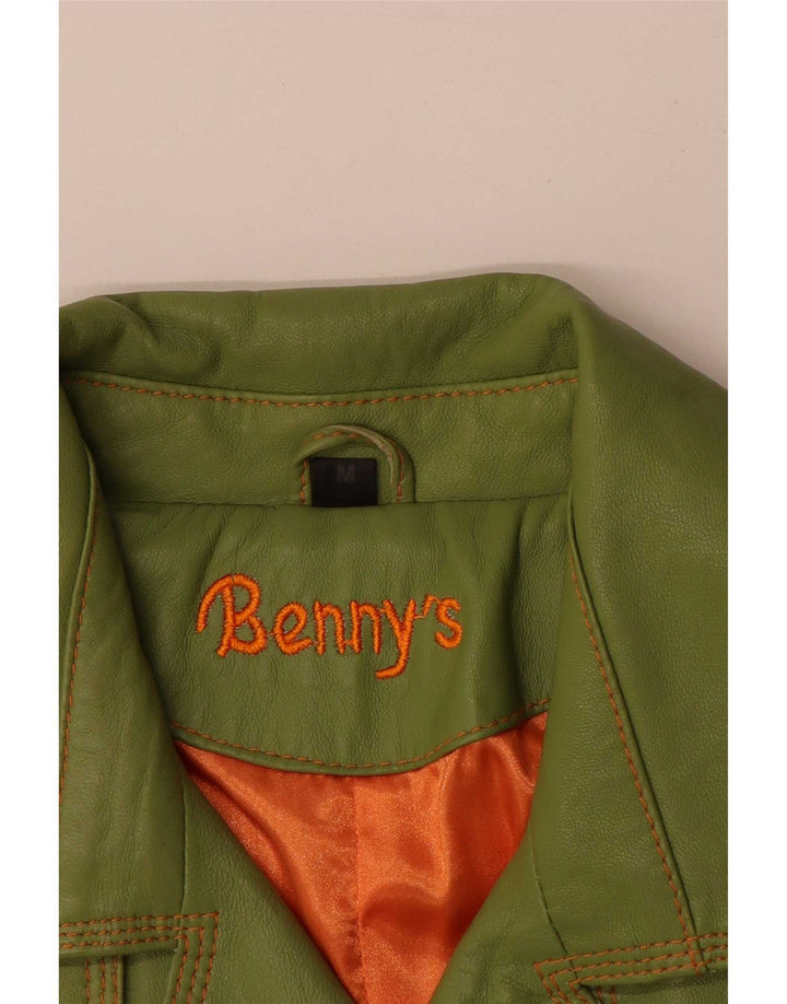 Женское двубортное кожаное пальто Benny's UK 12, кожа среднего зеленого цвета