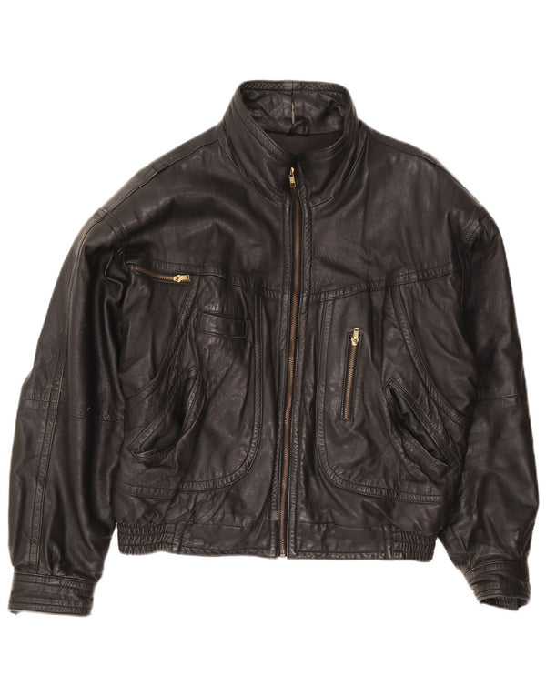 Винтажная мужская кожаная куртка свободного кроя UK 36 маленькая черная кожаная