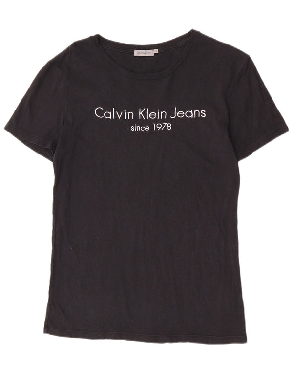 Женская футболка с рисунком Calvin Klein Jeans Top UK 12, средний черный хлопок