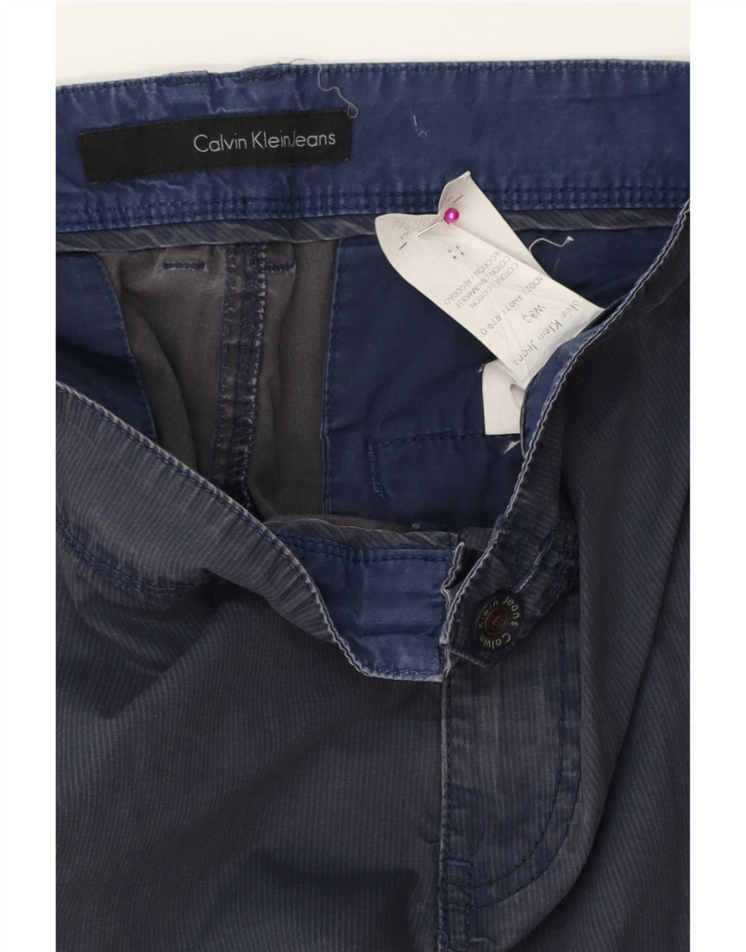 Мужские шорты-карго Calvin Klein W33, средние, темно-синие, хлопковые в тонкую полоску