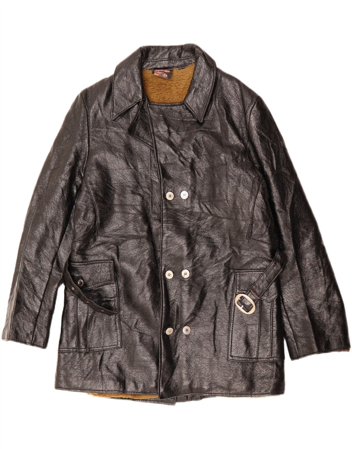 ВИНТАЖНАЯ Мужская кожаная куртка из шерпа UK 38 Средний Черный