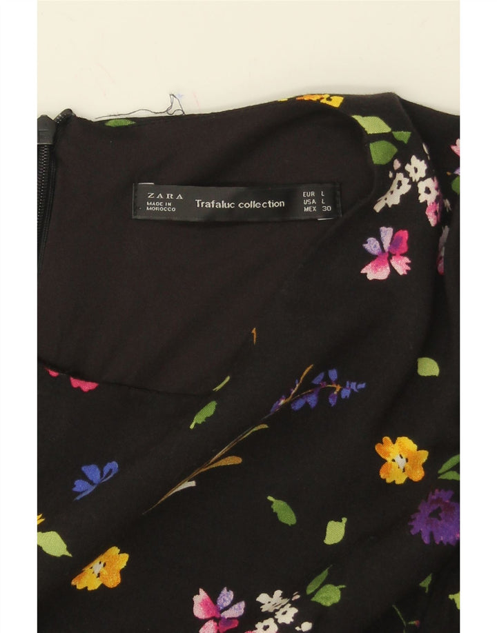ZARA Womens Long Sleeve Basic Dress UK 16 Large Black Floral Vintage Zara and Second-Hand Zara from Messina Hembry 