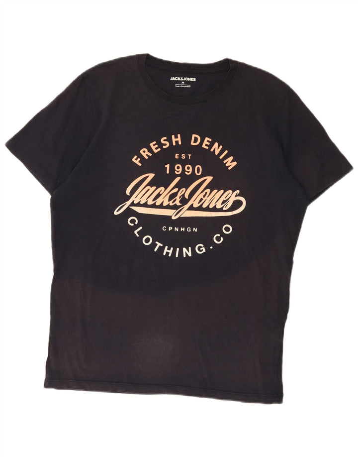Мужская футболка с рисунком Jack & Jones, темно-синий, хлопковый топ среднего размера