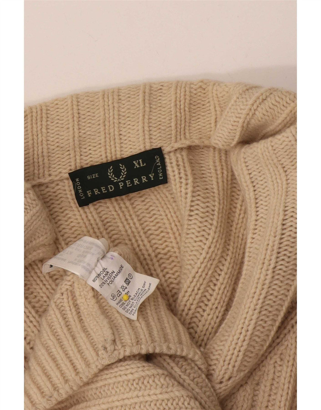 Мужской кардиган с полной молнией Fred Perry, XL, бежевый, шерстяной