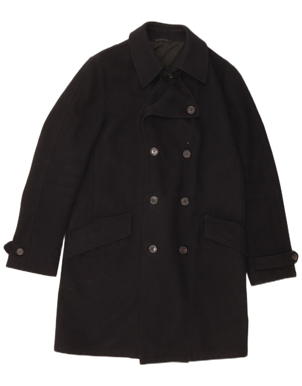 Мужское двубортное пальто HUGO BOSS UK 38, средний черный из натуральной шерсти