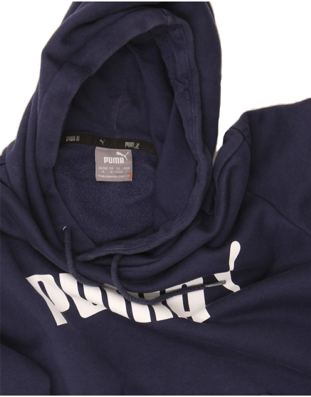 PUMA Mens Graphic Hoodie Jumper Medium Navy Blue Cotton Vintage Puma and Second-Hand Puma from Messina Hembry 