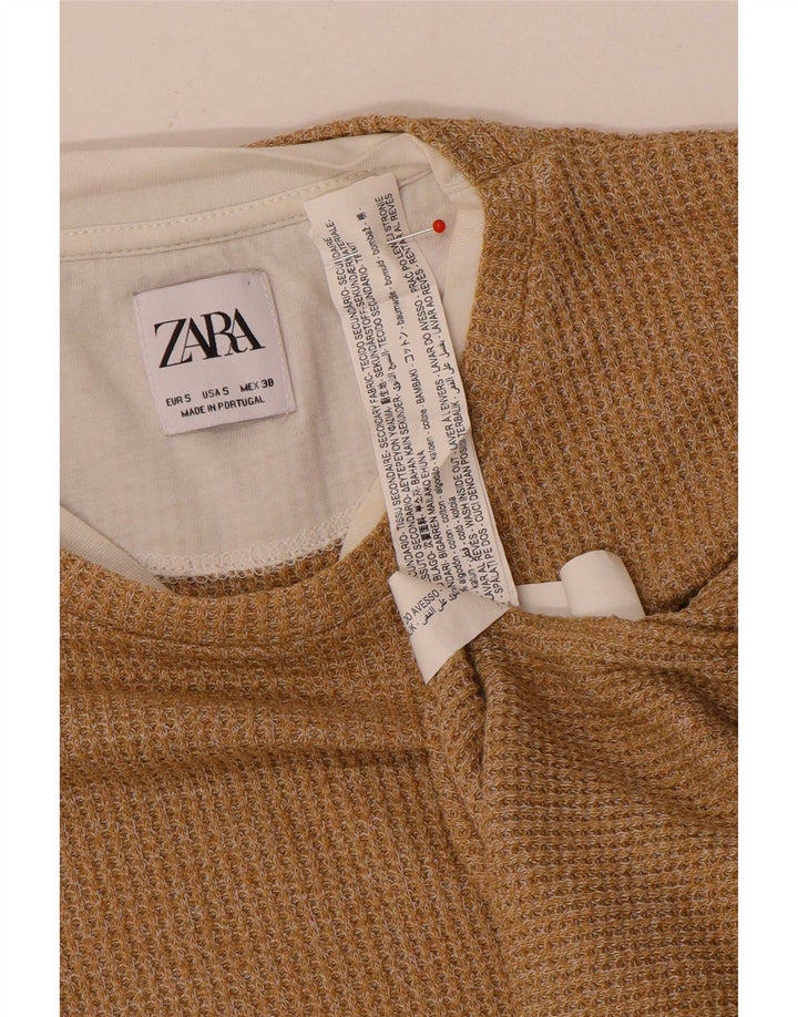 Мужской топ Zara с длинным рукавом, маленький, бежевый, хлопок