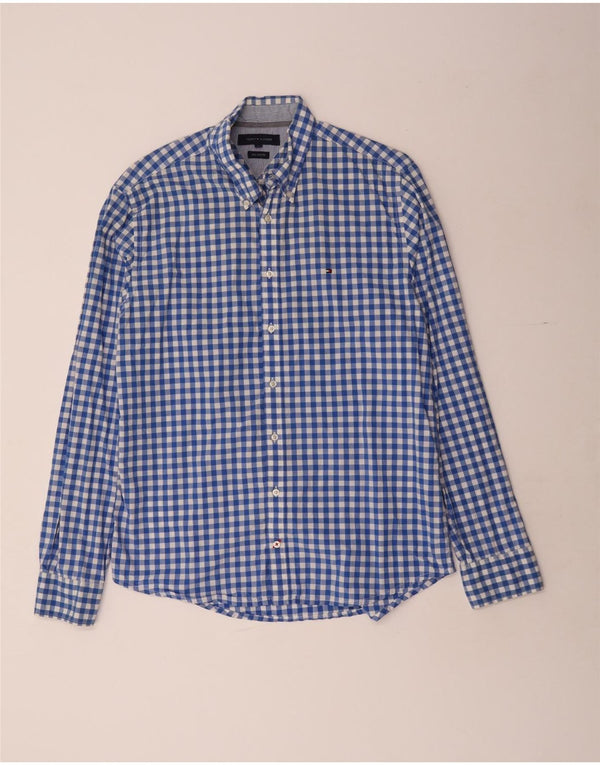 TOMMY HILFIGER Mens New York Fit Shirt Large Blue Gingham Cotton