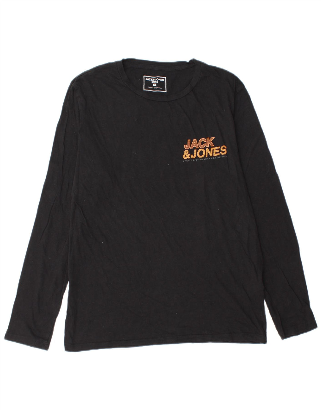Мужской топ с рисунком Jack & Jones, средний черный хлопок, с длинными рукавами