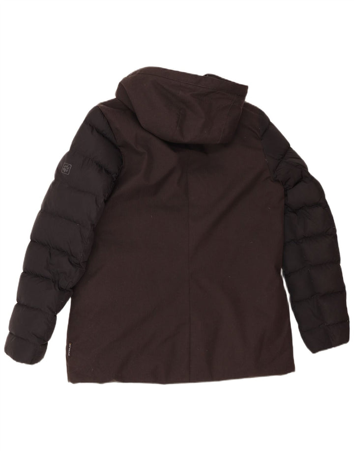 Женская стеганая куртка с капюшоном Jack Wolfskin UK 12, средний черный цвет с цветными блоками