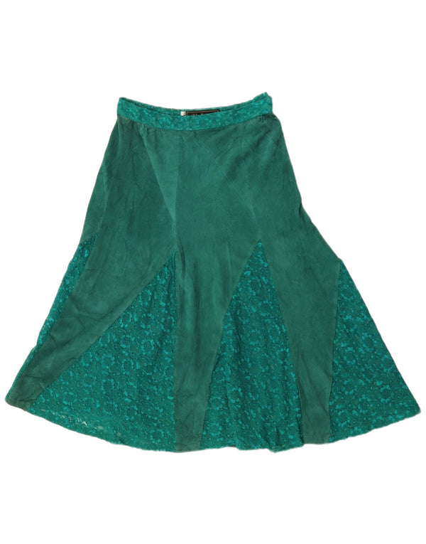 Винтажная женская замшевая расклешенная юбка с высокой талией IT 44 Medium W27 Зеленый цветочный принт