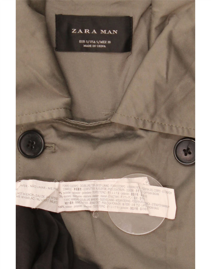 Мужской тренч Zara UK 36, маленький цвет хаки, полиэстер