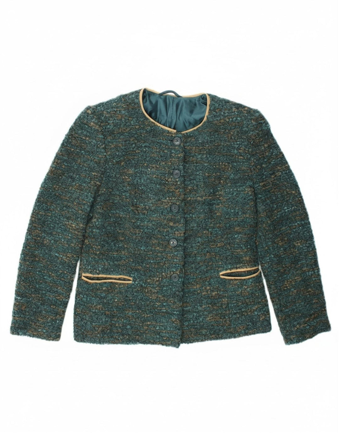 Винтажный женский пиджак на 4 пуговицах, Великобритания, 12, средний зеленый, в крапинку