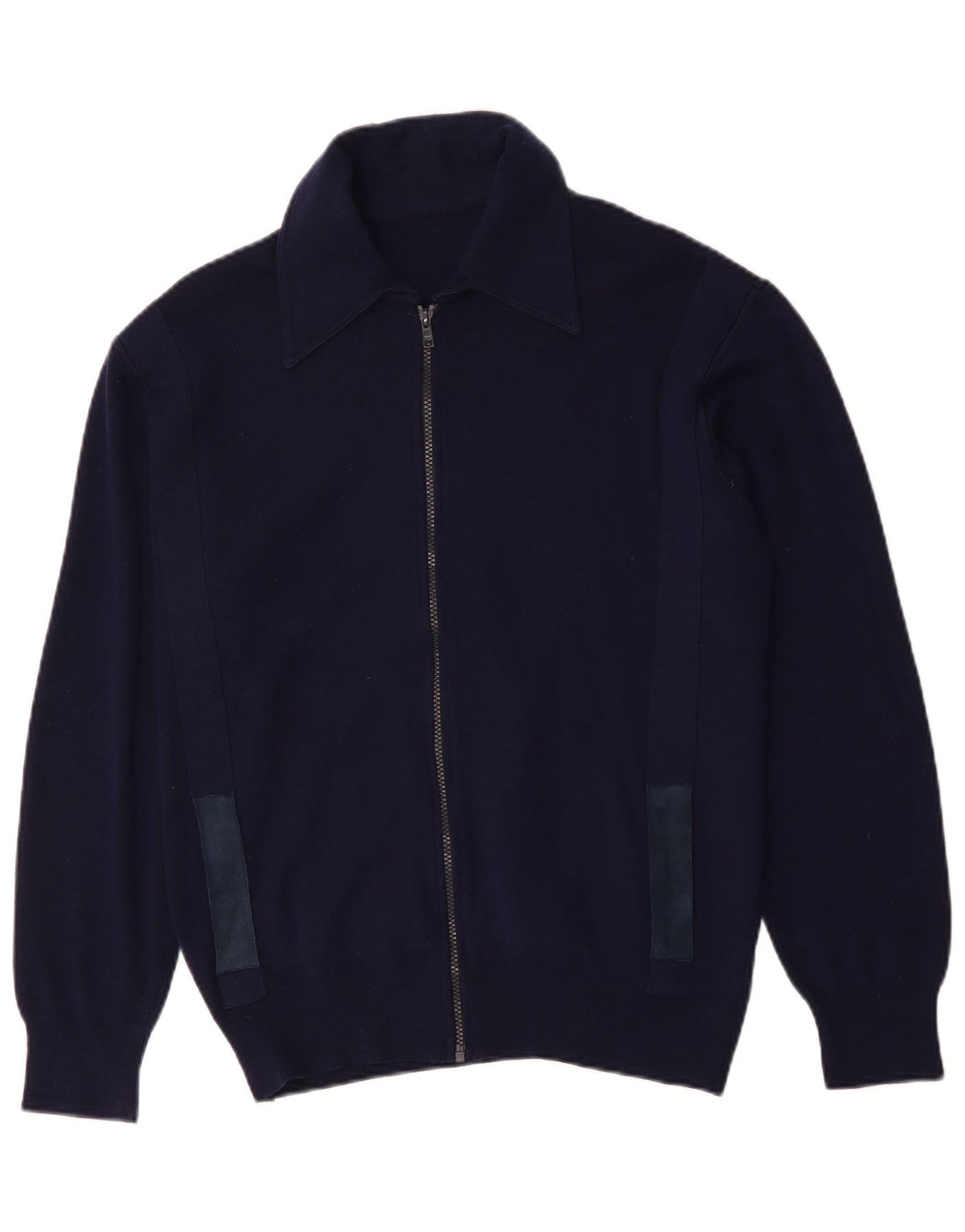 Винтажный мужской кардиган-свитер среднего размера, темно-синий, шерстяной