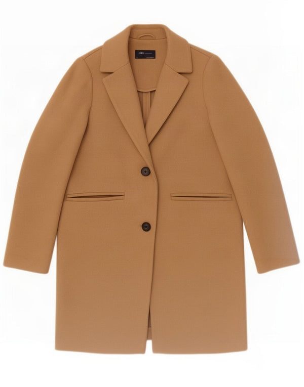 Marks & Spencer Womens Overcoat UK 12 Medium Brown Polyester