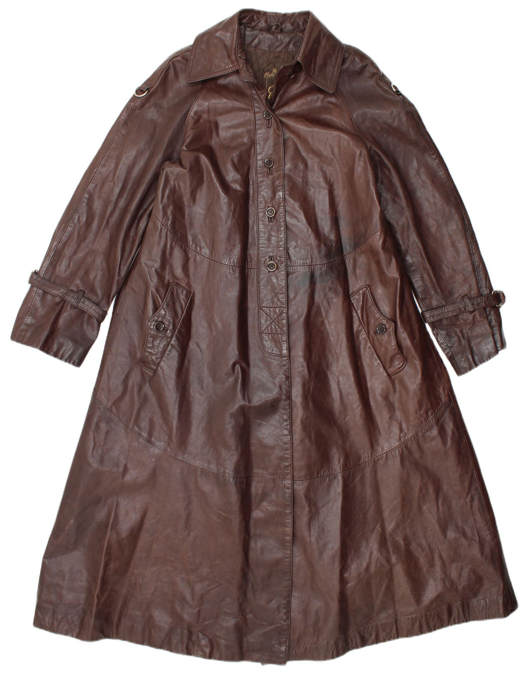 ВИНТАЖНОЕ Женское Кожаное Пальто UK 14 Средне-Коричневый