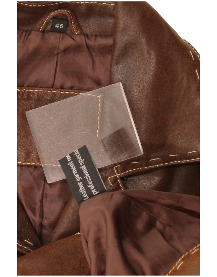 Винтажная женская кожаная куртка IT 46, большая коричневая кожа