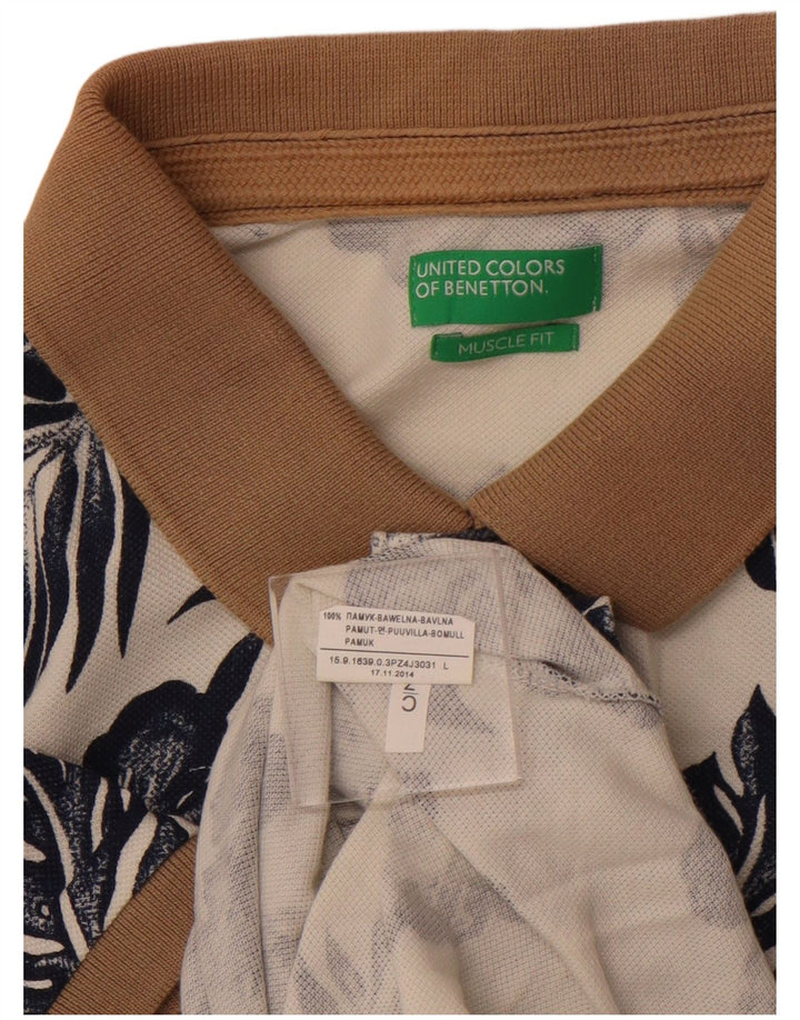Мужская рубашка поло BENETTON, большая белая хлопковая рубашка с цветочным принтом