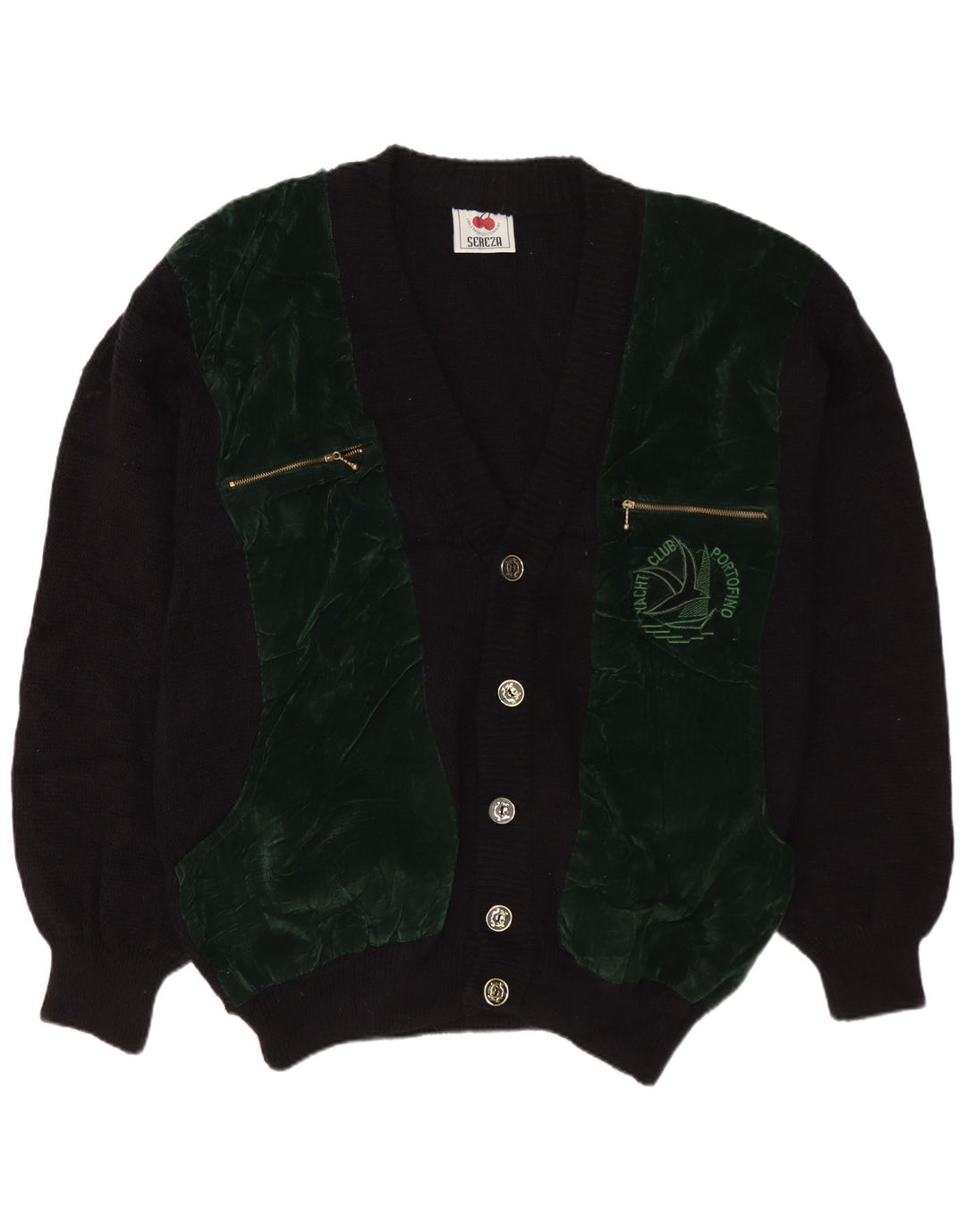 Винтажный мужской кардиган-свитер XL черного цвета с цветными блоками