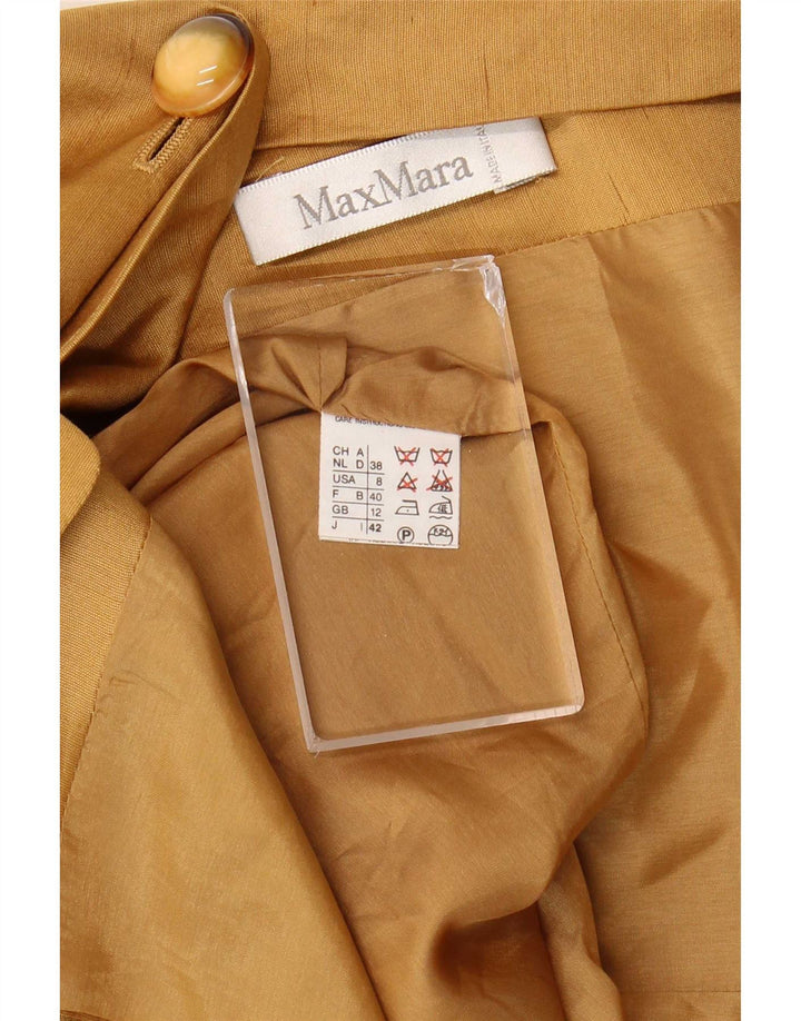 Женская блузка-рубашка с коротким рукавом Max Mara UK 12, средний коричневый шелковый цвет