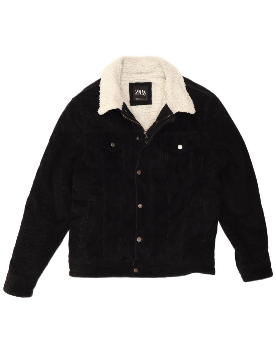 Мужская вельветовая куртка Zara Sherpa UK 38, средний черный хлопок