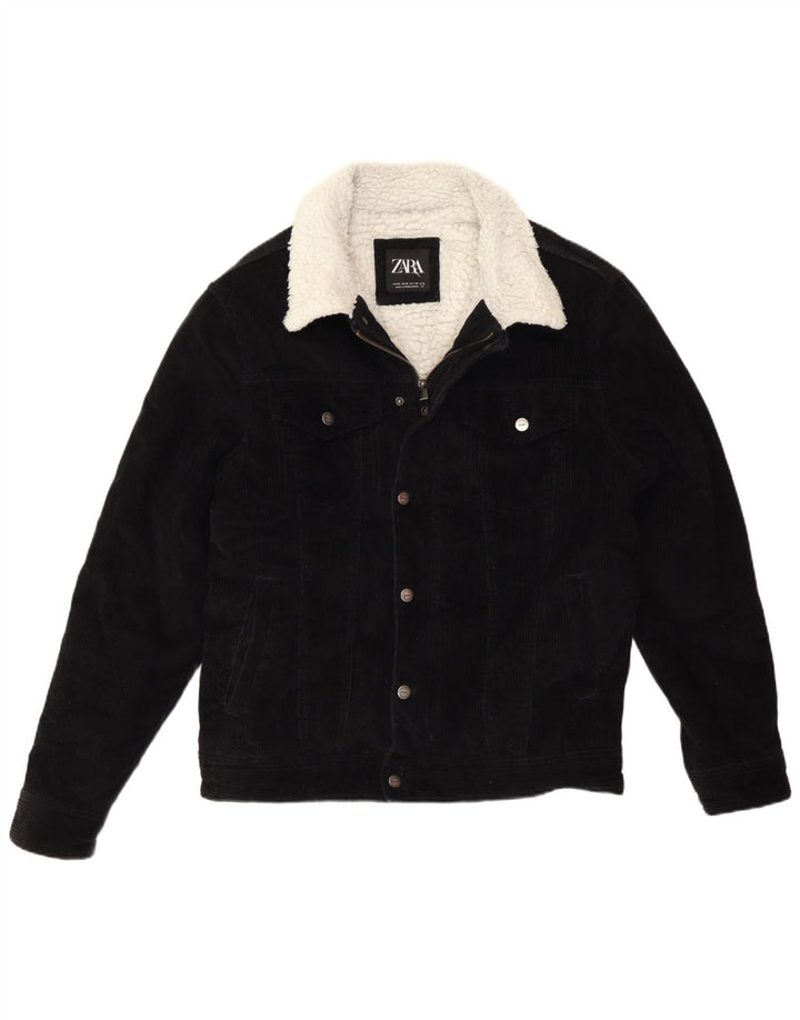 Мужская вельветовая куртка Zara Sherpa UK 38, средний черный хлопок