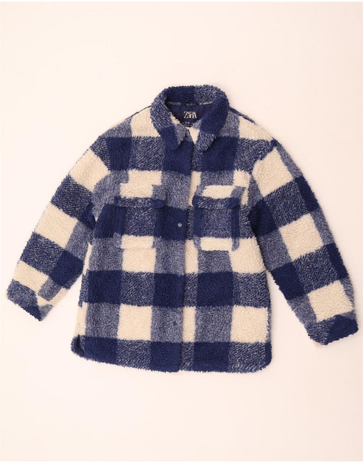 Флисовая куртка Zara для девочек 13-14 лет, синяя, из полиэстера в мелкую клетку