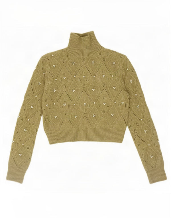 Женский джемпер с высоким воротником Zara UK 12, средний хаки Argyle/Diamond