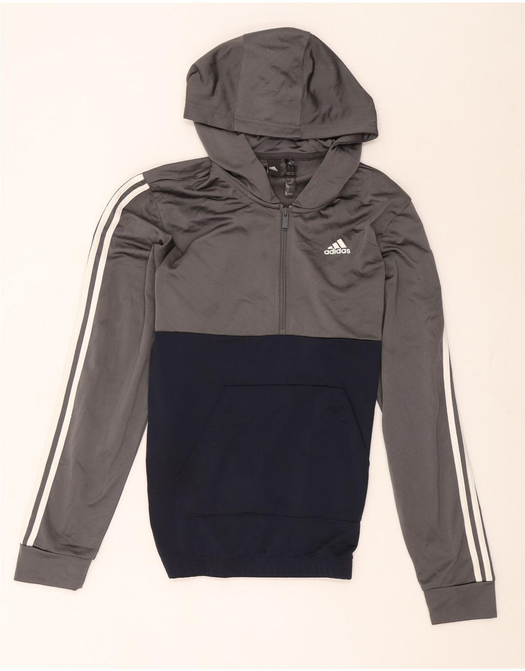 Мужской джемпер с капюшоном Adidas, маленький серый, полиэстер с цветными блоками