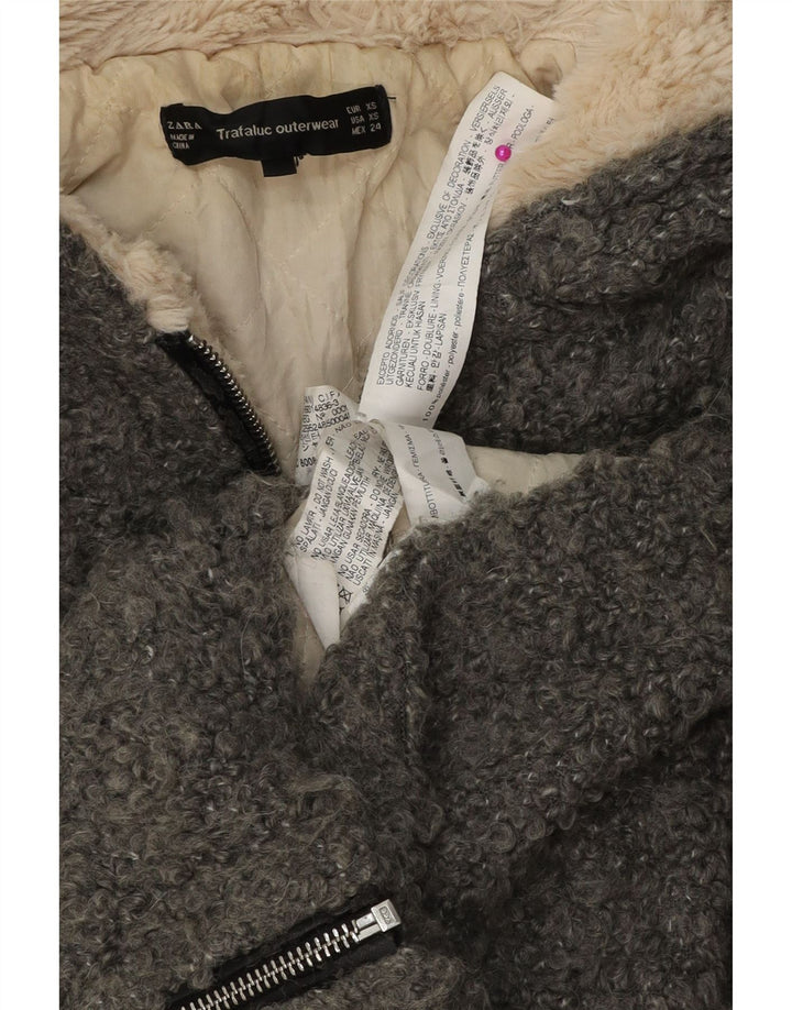 Женский бомбер оверсайз с капюшоном Zara UK 6 XS, серый полиэстер