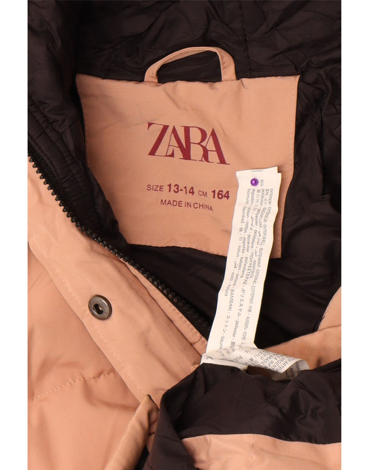 Стеганая куртка с капюшоном Zara для девочек 13–14 лет, розовый полиэстер