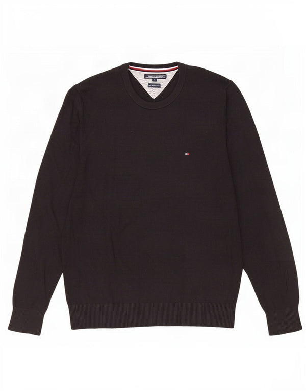 Мужской джемпер с круглым вырезом Tommy Hilfiger, большой черный хлопковый свитер