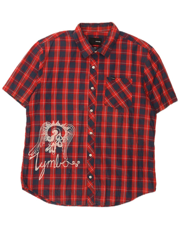 Hurley Mens Graphic Short Sleeve Shirt 2XL Red Check Cotton
