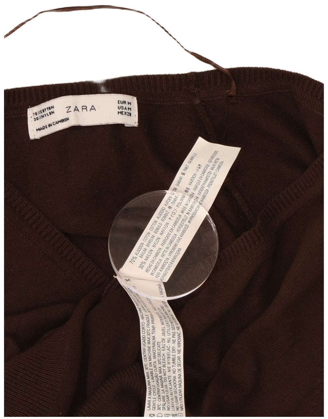 Женский кардиган Zara UK 12, хлопковый средний коричневый цвет