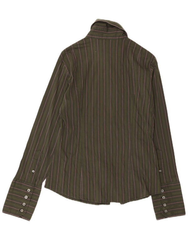 Женская рубашка Benetton UK 14, хлопковая большая зеленая полоска