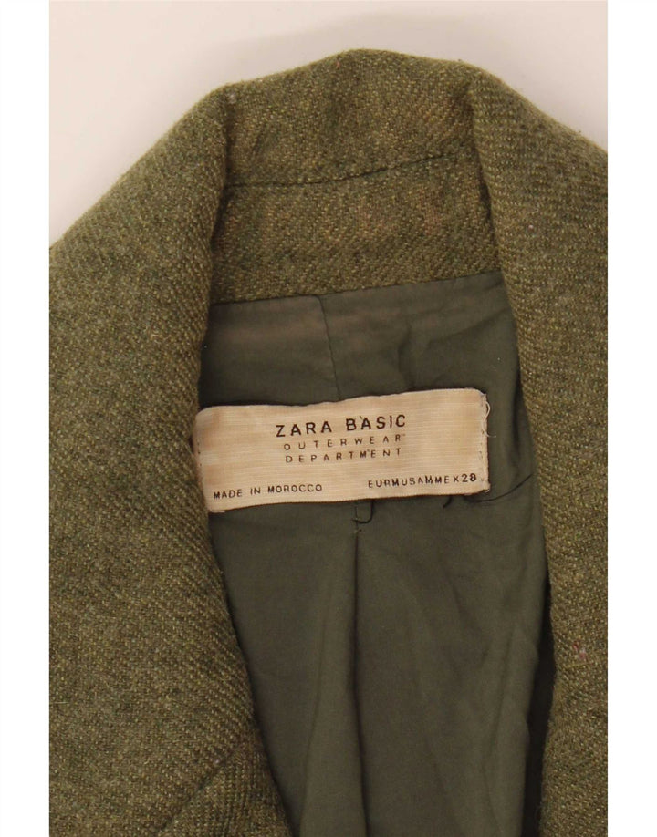 Женский двубортный пиджак Zara UK 12, средний цвет хаки, полиэстер