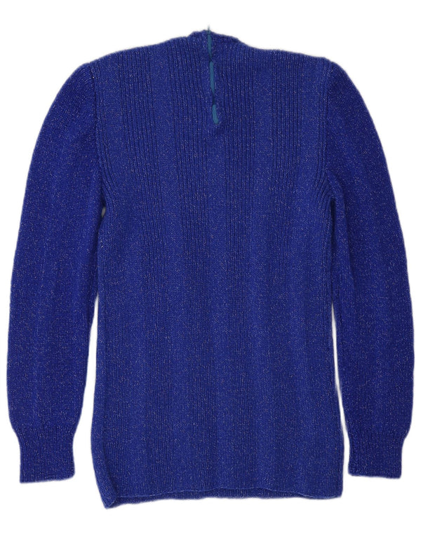 Винтажный женский свитер с круглым вырезом, Великобритания, 6 XS, классический синий в крапинку