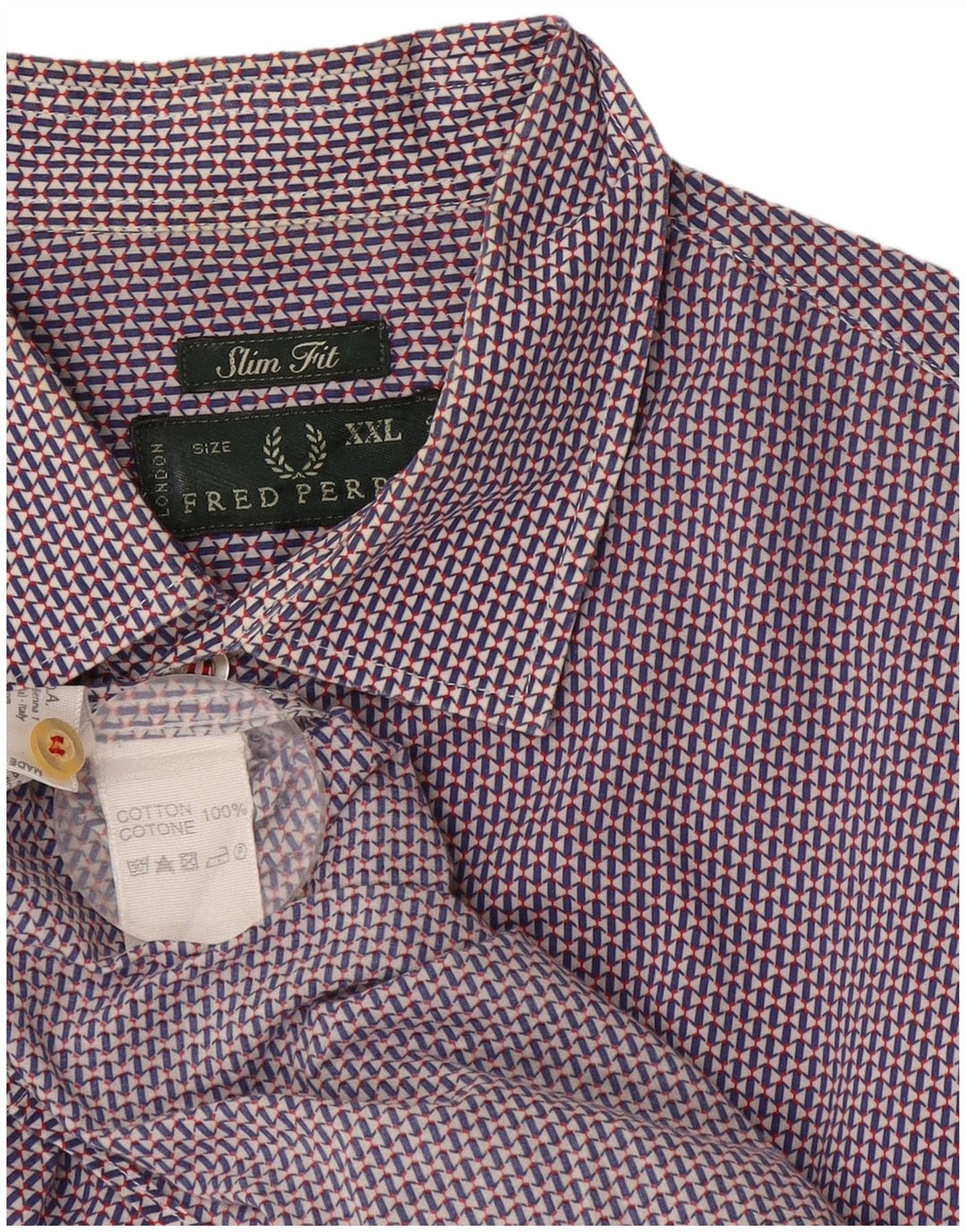 Мужская рубашка узкого кроя Fred Perry 2XL, темно-синяя, хлопок с геометрическим рисунком