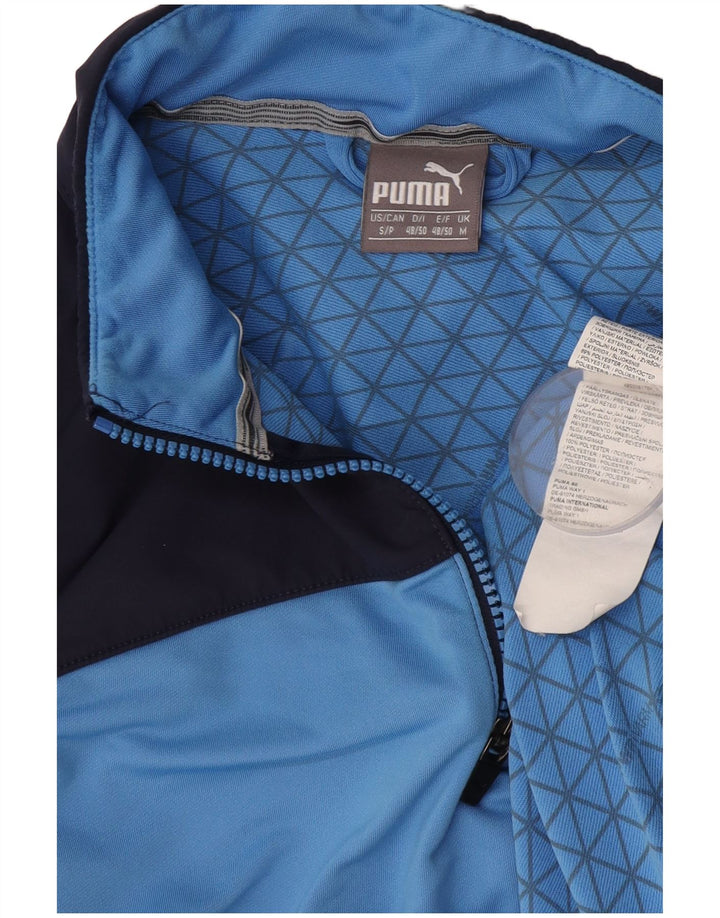 Мужской пуловер Puma с воротником на молнии, спортивный костюм, средний синий, полиэстер с цветными блоками