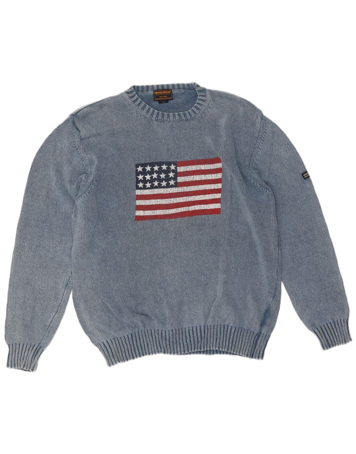 Мужской джемпер с круглым вырезом Woolrich, синий хлопок, размер XL