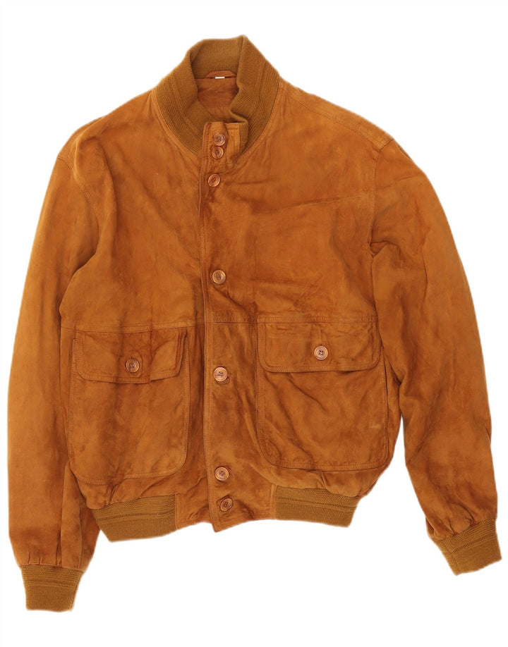 Мужской замшевый бомбер свободного покроя VINTAGE EU 46, маленький, бежевый кожаный
