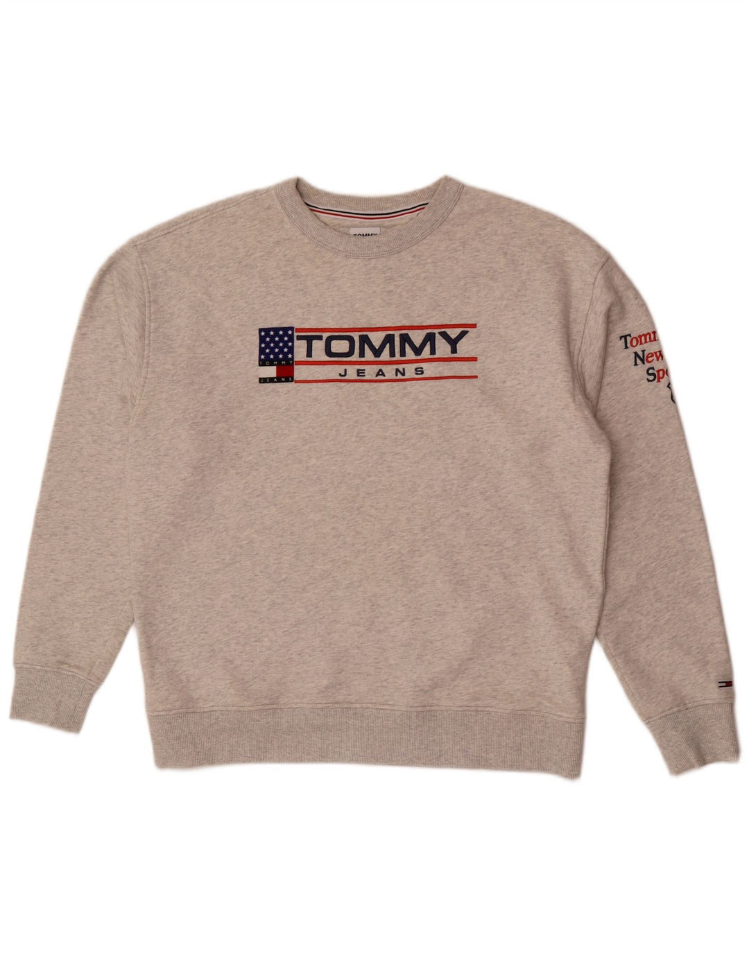 Мужской свитшот с рисунком Tommy Hilfiger, хлопковый джемпер среднего серого цвета в крапинку
