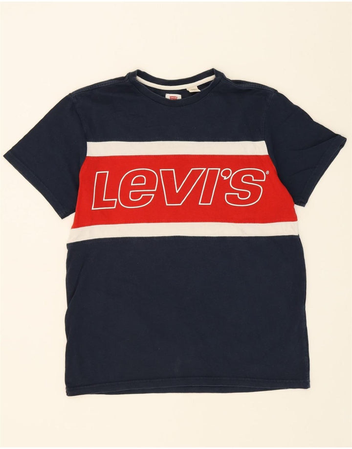 LEVI'S Mens Graphic T-Shirt Top Medium Navy Blue Colourblock Vintage Levi's and Second-Hand Levi's from Messina Hembry 